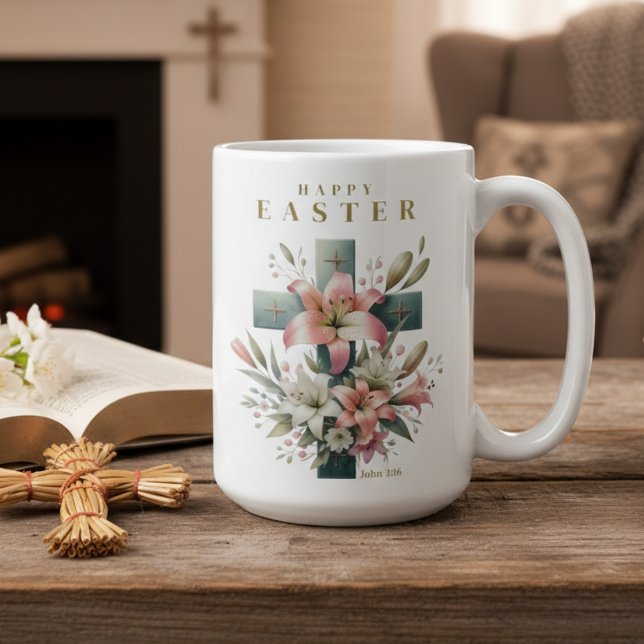 Taza De Café Hermosa Cruz Floral Semana Santa Cristiana (Beautiful Floral Cross Christian Easter Coffee Mug)