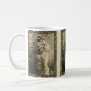 Taza De Café Hermosa dama victoriana con flores cortadas