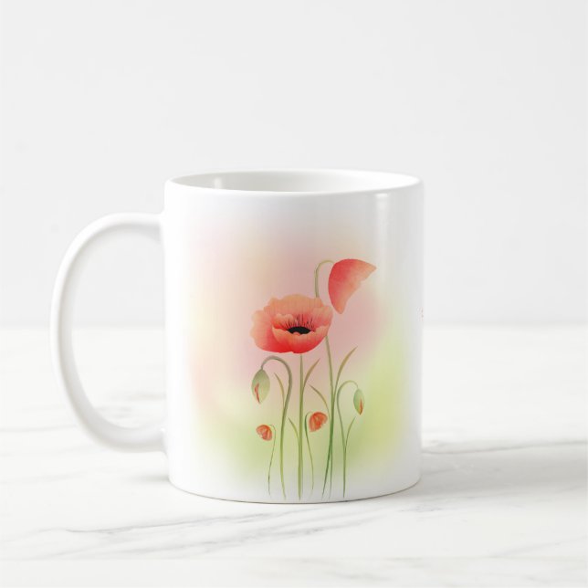 Taza De Café Hermosa Flor de amapola acuarela (Izquierda)