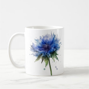 Taza De Café hermosa flor de maíz azul en acuarela