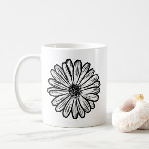 Taza De Café Hermosa flor de margarita, Ilustracion de semitono