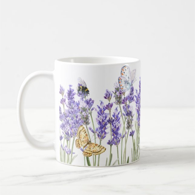 Taza De Café Hermosa flor de mariposas de lavanda (Izquierda)