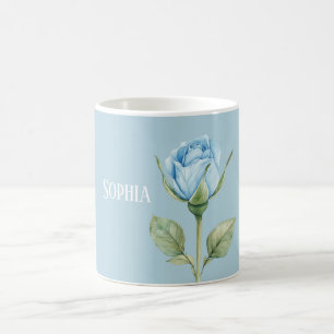 Taza De Café Hermosa Flor de Rosa Azul Claro