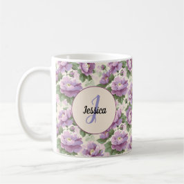 Taza De Café Hermosa flor violeta de primavera romántica