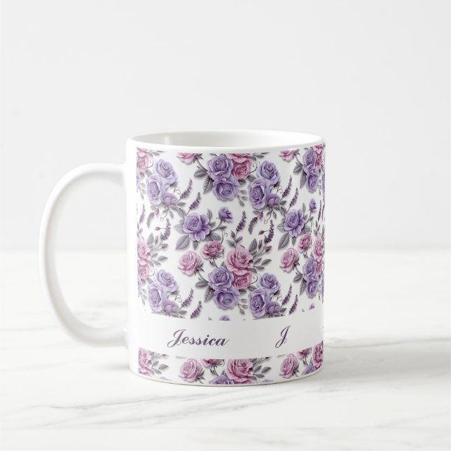 Taza De Café Hermosa flor violeta de primavera romántica (Izquierda)