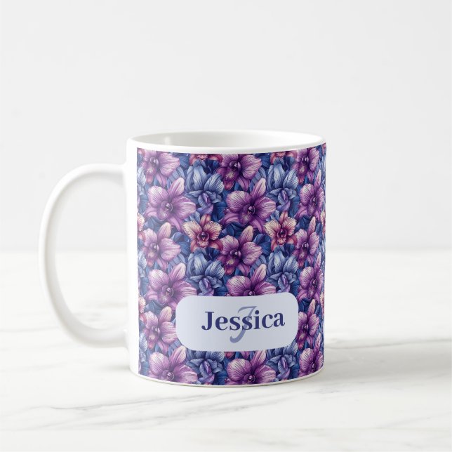 Taza De Café Hermosa flor violeta de primavera romántica (Izquierda)