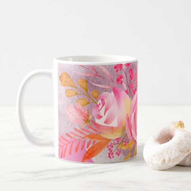 Taza De Café Hermosa Flora Rosa (Con donut)
