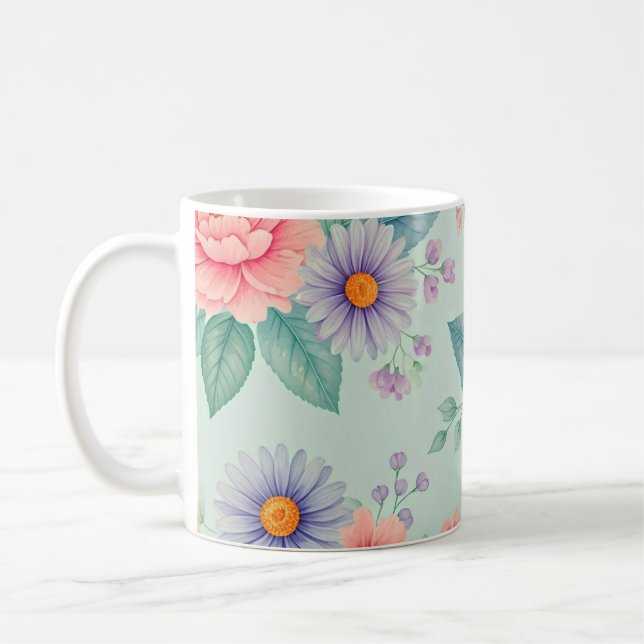 Taza De Café Hermosa Floral Elegante (Izquierda)
