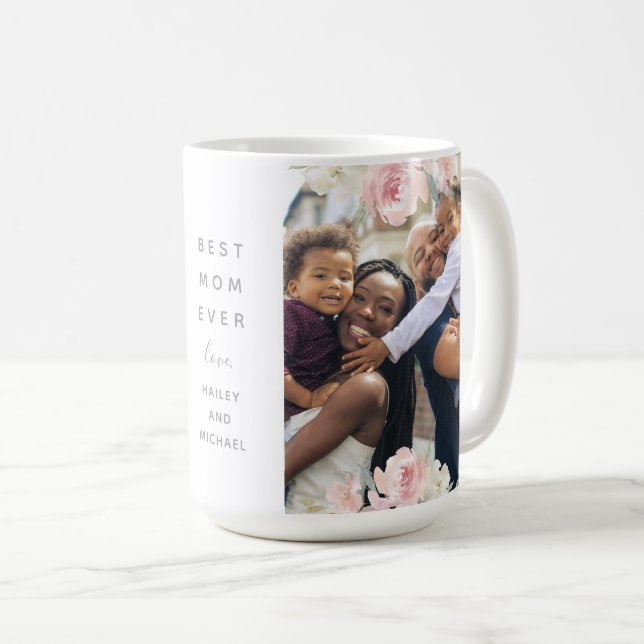 Taza De Café Hermosa Floral Rosa Mejor Madre De Dos Fotografías (Anverso derecho)