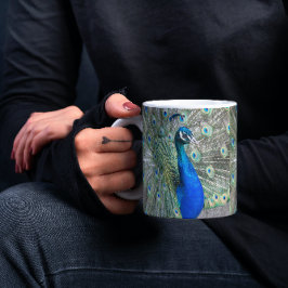 Taza De Café Hermosa foto del desplome del pavo real azul