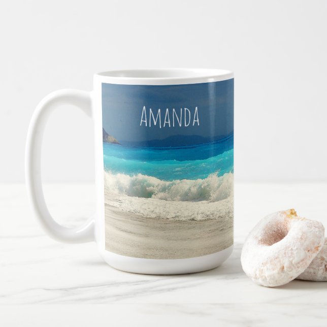Taza De Café Hermosa fotografía tropical del mar Turquesa (Con donut)