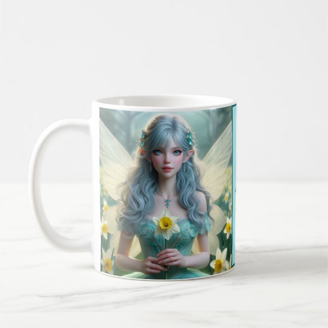 Taza De Café Hermosa hada de marzo en Daffodils (Izquierda)