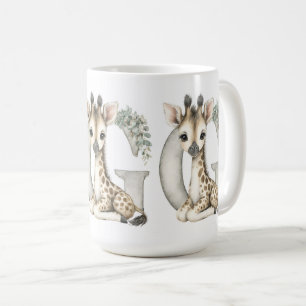 Taza De Café Hermosa jirafa alfabeto de animales bebés en acuar