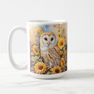Taza De Café Hermosa Lechuza De Barn Y Sunflower