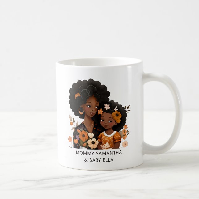 Taza De Café Hermosa mamá y hija negras (16) (Derecha)