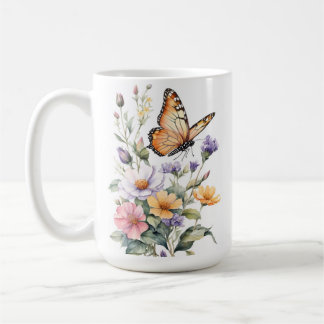 Taza De Café Hermosa Mariposa Monarca Acuarela