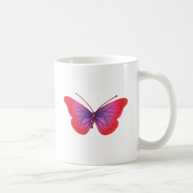 Taza De Café Hermosa mariposa rosa y morado (Derecha)