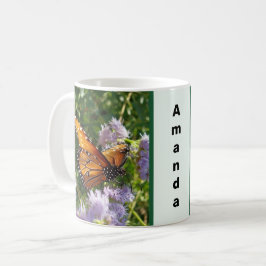 Taza De Café Hermosa Naranja Monarca Mariposa Foto Floral