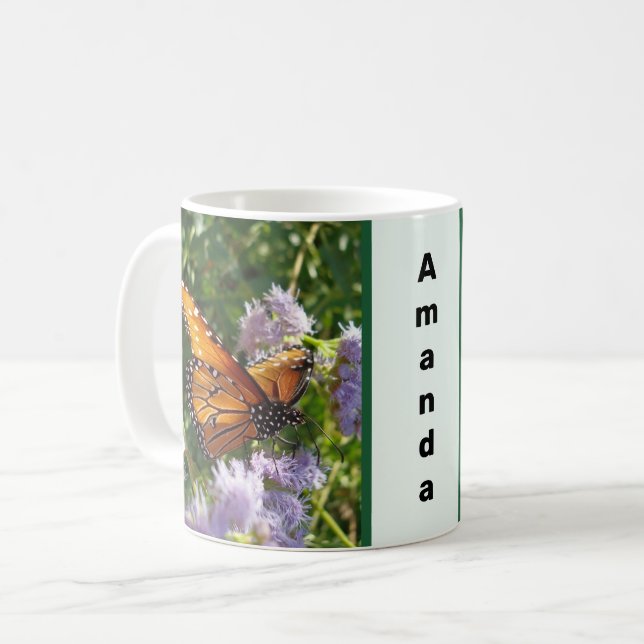 Taza De Café Hermosa Naranja Monarca Mariposa Foto Floral (Anverso izquierdo)