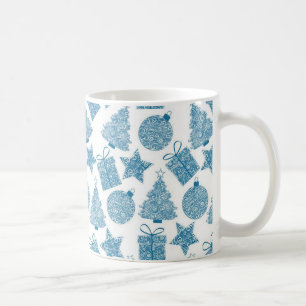 Taza De Café Hermosa Navidad Azul y Blanca