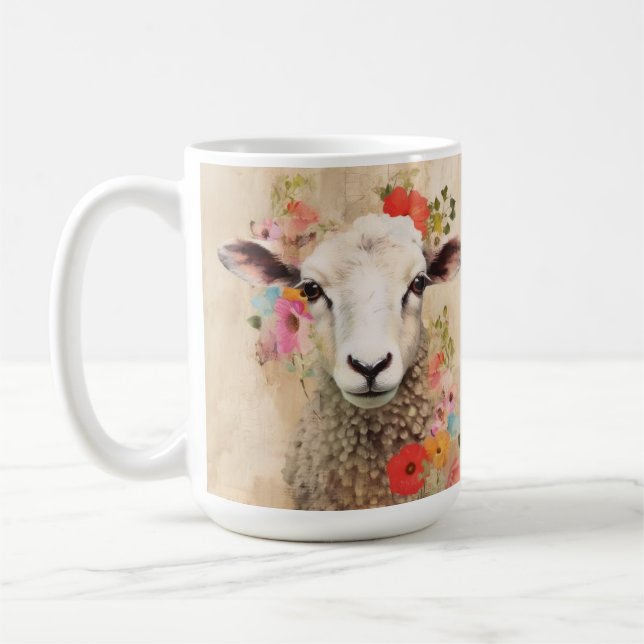 Taza De Café Hermosa oveja floral (Izquierda)