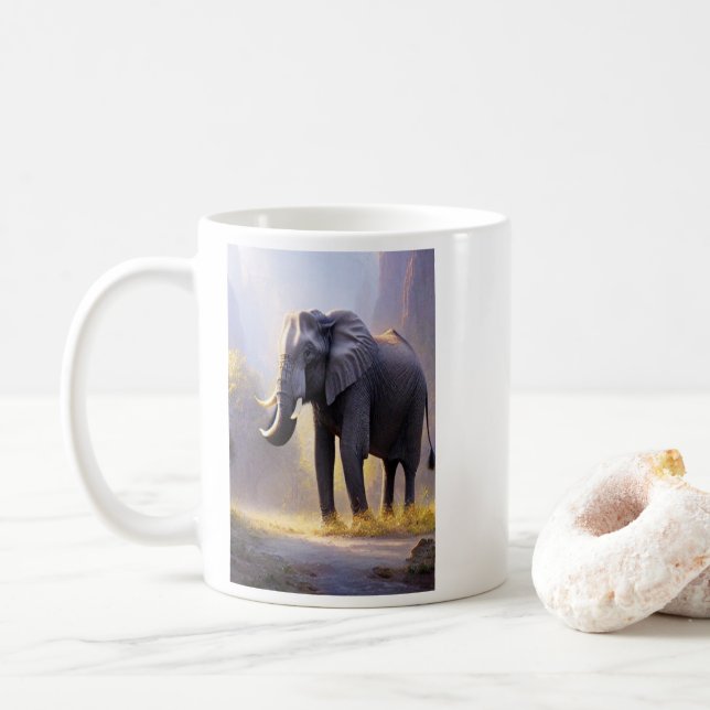 Taza De Café Hermosa pintura de un elefante en su naturaleza (Con donut)