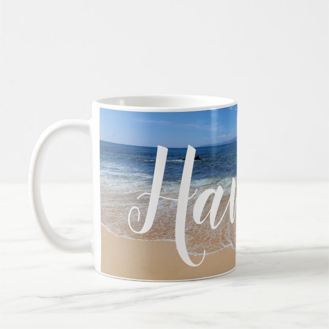 Taza De Café Hermosa playa de arena y olas (Izquierda)