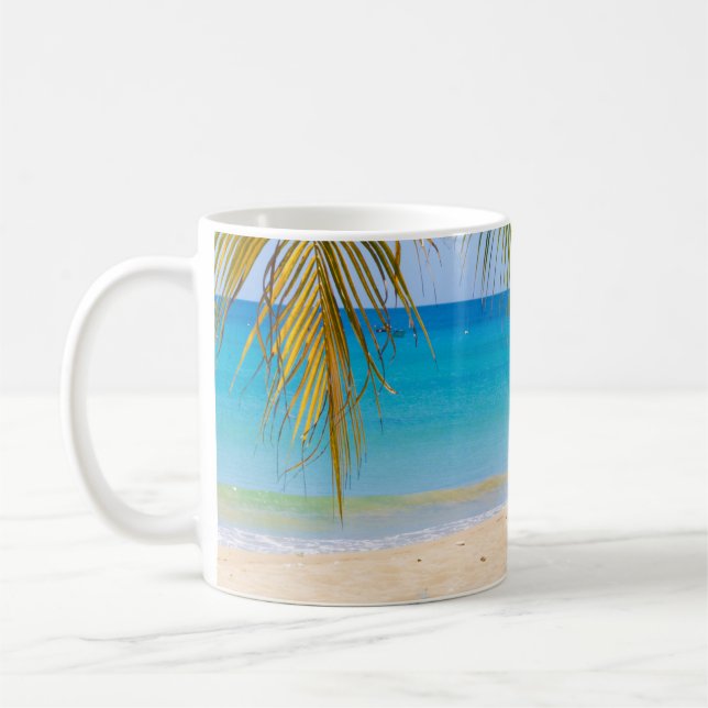 Taza De Café Hermosa playa tropical con lancha (Izquierda)