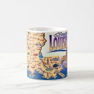 Taza De Café Hermosa postal de mapa de Louisiana