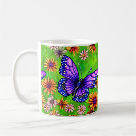 Taza De Café Hermosa pradera de mariposa morada