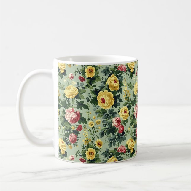 Taza De Café Hermosa Primavera Romántica Flores Amarillas (Izquierda)