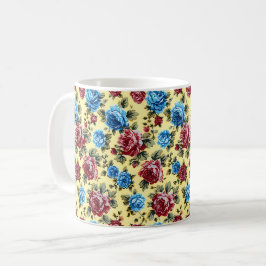 Taza De Café Hermosa Primavera Romántica Flores Rojas Azules