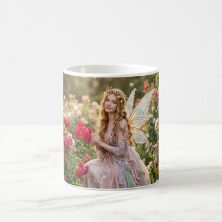 Taza De Café Hermosa princesa hada en jardín de rosas