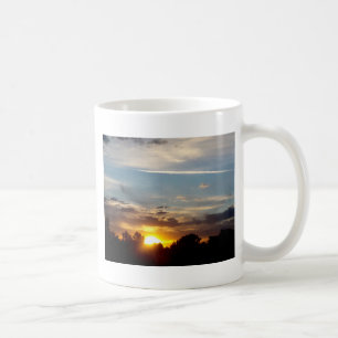 Taza De Café hermosa puesta de sol azul amarillo paisaje relaja