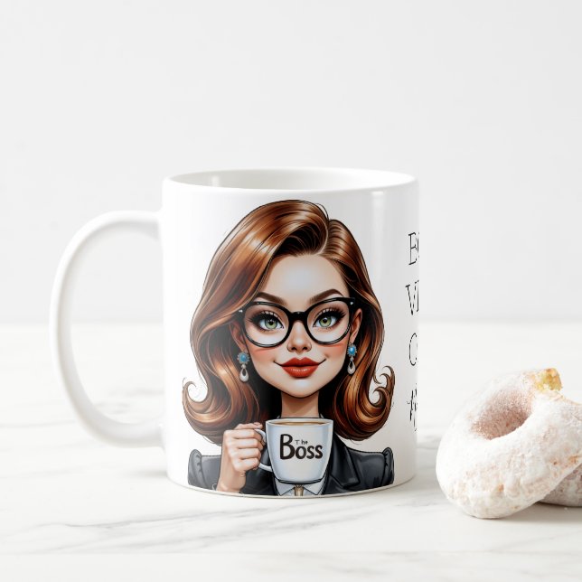 Taza De Café Hermosa Señora Jefe con gafas (Con donut)