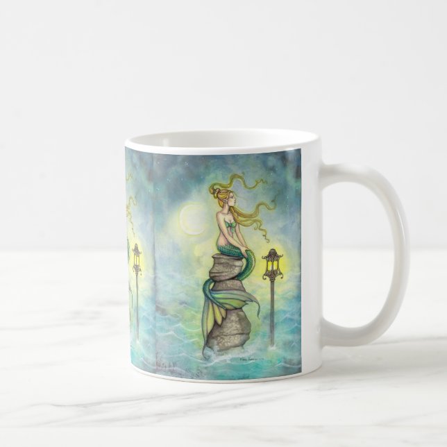 Taza De Café Hermosa sirena con luna y linterna (Derecha)