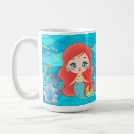 Taza De Café Hermosa sirena de pelo rojo jugando en el mar