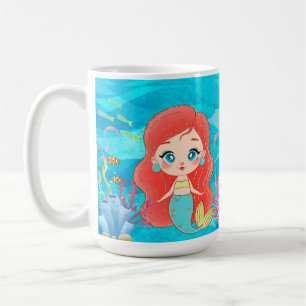 Taza De Café Hermosa sirena de pelo rojo jugando en el mar