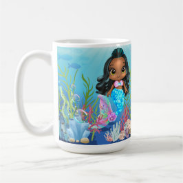 Taza De Café Hermosa sirena negra jugando en el mar