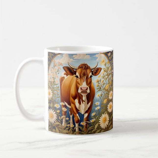 Taza De Café Hermosa vaca Jersey en el campo de la margarita (Izquierda)
