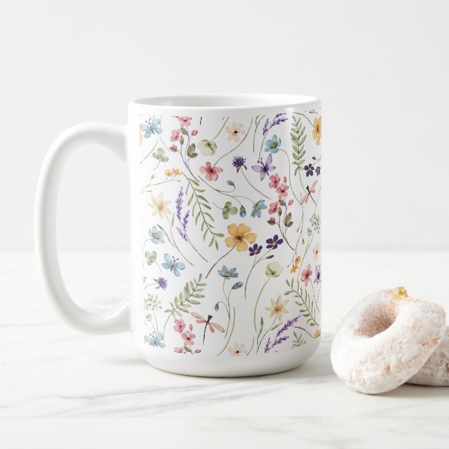 Taza De Café Hermosas flores acuáticas y mariposas (Con donut)