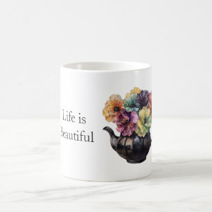 Taza De Café Hermosas Flores Amarillas Purpúreas Verdes