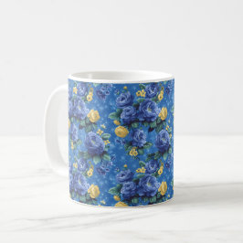 Taza De Café Hermosas flores azules de primavera romántica