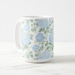Taza De Café Hermosas flores blancas azul claro  