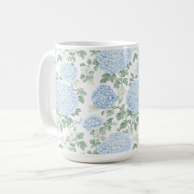 Taza De Café Hermosas flores blancas azul claro   (Anverso izquierdo)