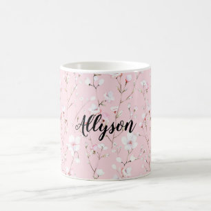 Taza De Café Hermosas Flores Blancas Rosadas