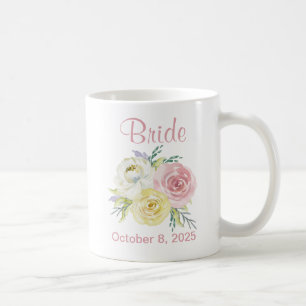 Taza De Café Hermosas flores de acuarela para ser novia
