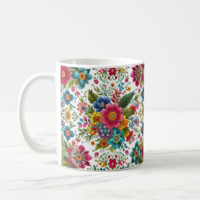 Taza De Café Hermosas flores de estilo bordado (Izquierda)