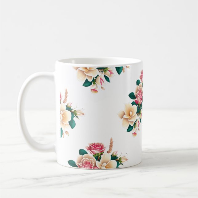 Taza De Café Hermosas flores diseño arte para tazas, vidrio, (Izquierda)
