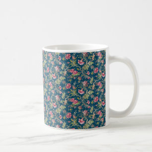 Taza De Café Hermosas Flores Florales Coloridas Fondo Azul